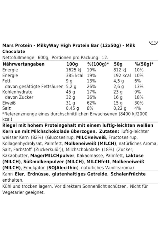MilkyWay High Protein Bar (12x50g)