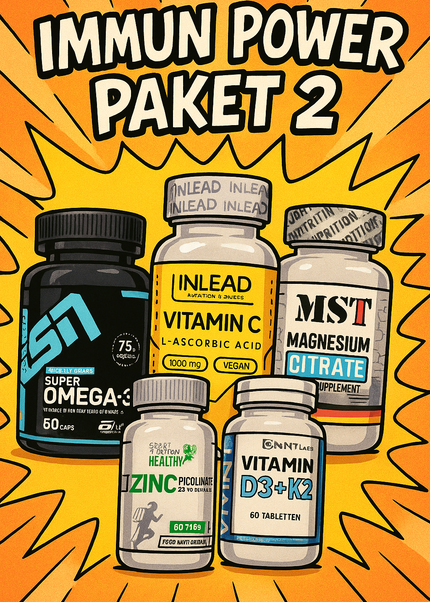 Immun Power Paket -2- 5er Bundle – D3+K2, Omega-3, Zink, Magnesium, Vitamin C