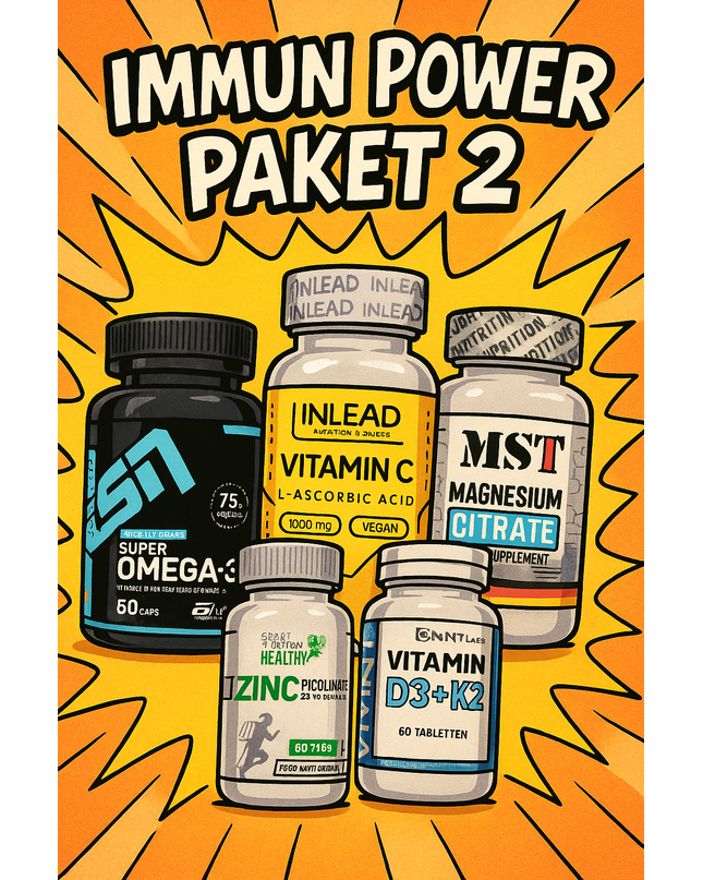 Immun Power Paket -2- 5er Bundle – D3+K2, Omega-3, Zink, Magnesium, Vitamin C
