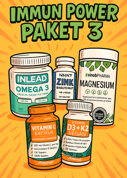 Immun Power Paket -3- 5er Bundle – D3+K2, Omega-3, Zink, Magnesium, Vitamin C