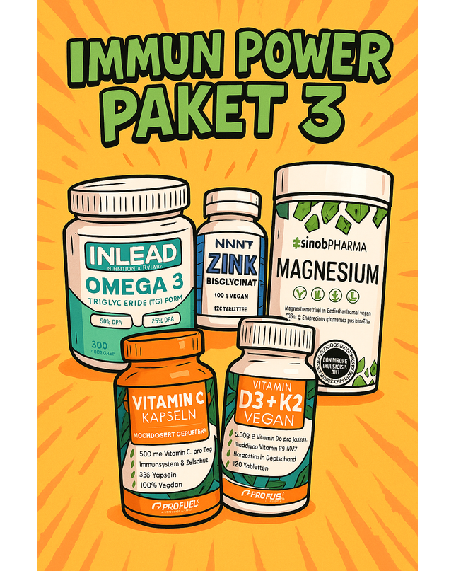 Immun Power Paket -3- 5er Bundle – D3+K2, Omega-3, Zink, Magnesium, Vitamin C