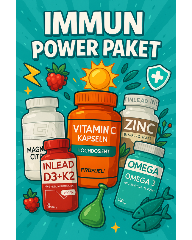 Immun Power Paket 5er Bundle – D3+K2, Omega-3, Zink, Magnesium, Vitamin C