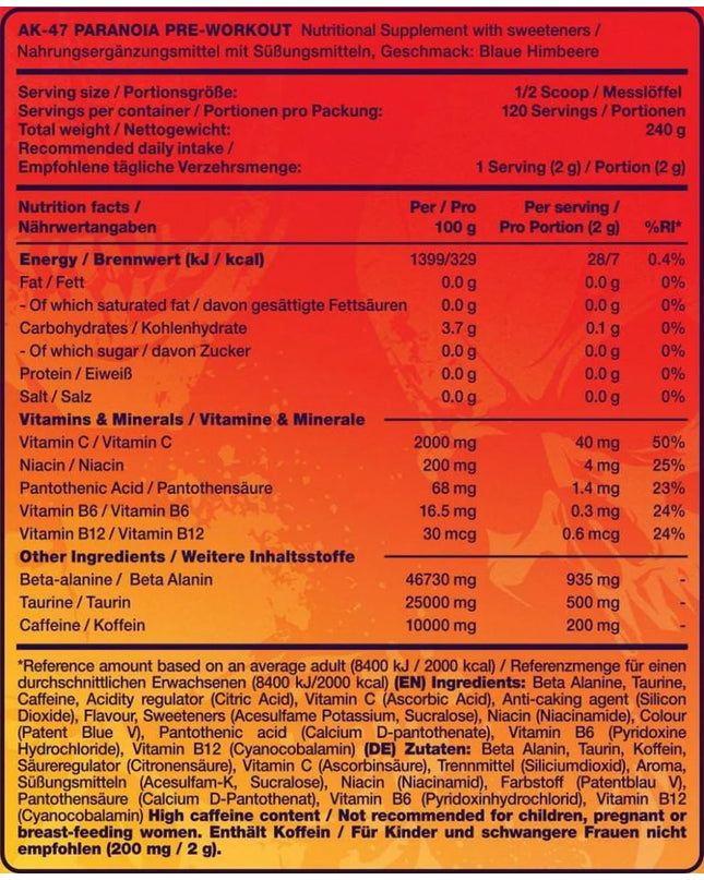 AK47 Labs Pre-Workout Paranoia - 240g