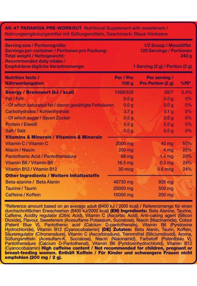 AK47 Labs Pre-Workout Paranoia - 240g