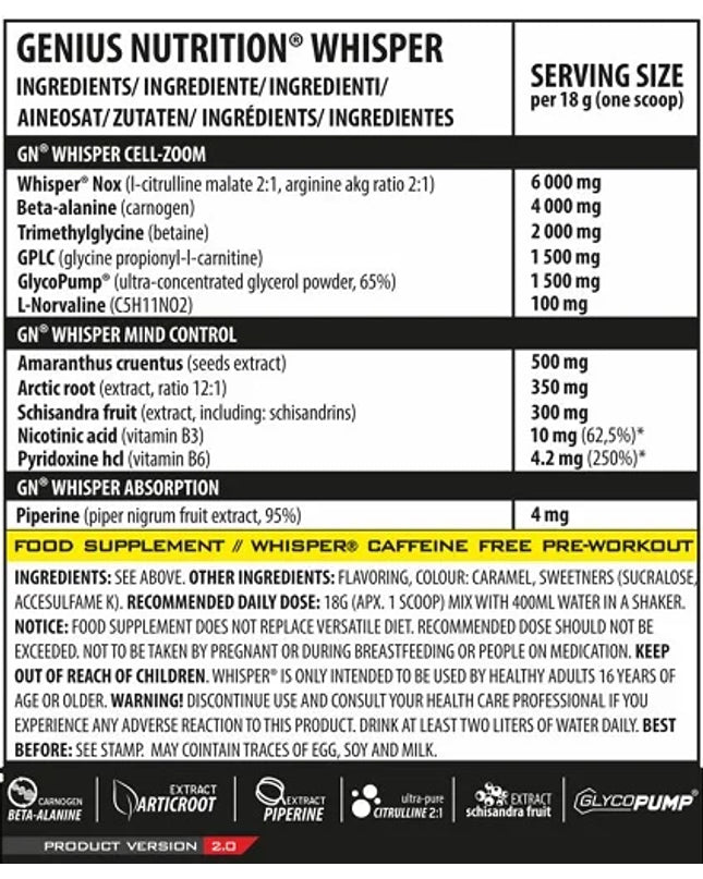 Genius Nutrition - Whisper Pre-Workout 400g