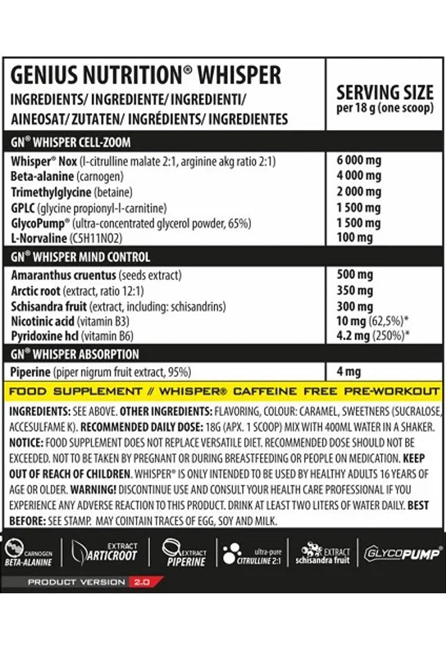 Genius Nutrition - Whisper Pre-Workout 400g